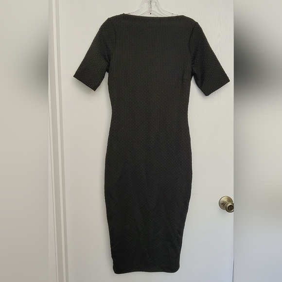 Zara BW Collection Dress Sz M Black Short Sleeve V Neck Back Sheath - Picture 2 of 10